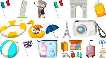 Set of summer vacation objects and elements vector