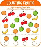 Math game template with counting fruits vector