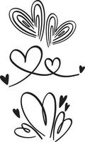 Set of different heart patterns in doodle style vector