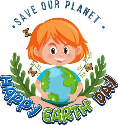Happy Earth Day banner design with a girl holding earth globe