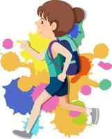 Happy girl with backpack running vector