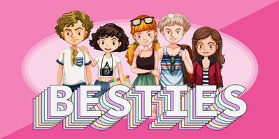 Besties logo banner with teenagers group vector