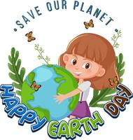 Happy Earth Day banner with a girl holding earth globe vector