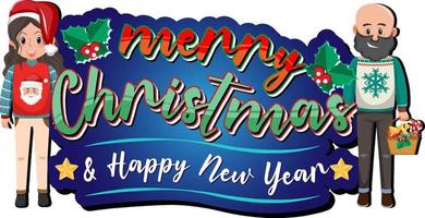 Merry Christmas and Happy New Year banner with a couple vector