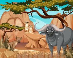 Wild animals in savanna forest landscape vector