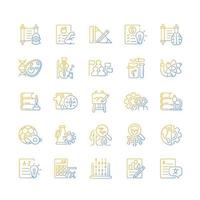 School subjects gradient linear vector icons set. Humanities and applied sciences learning. Physical education. Thin line contour symbols bundle. Isolated outline illustrations collection