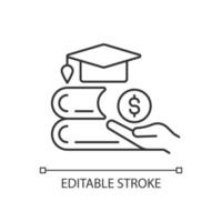 Tuition reimbursement linear icon. Compensation for education classes. Employee benefit. Thin line customizable illustration. Contour symbol. Vector isolated outline drawing. Editable stroke