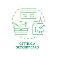 Getting grocery card green gradient concept icon. Vaccination bonuses abstract idea thin line illustration. Getting coronavirus shot for prize. Gift certificate. Vector isolated outline color drawing