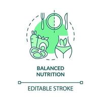 Icono de concepto verde de nutrición equilibrada. Ilustración de línea delgada de idea abstracta de dieta de salud y fitness. dibujo de contorno aislado. trazo editable. roboto-medium, innumerables fuentes pro-bold utilizadas vector