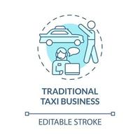 Traditional taxi business turquoise concept icon. Standart transportation abstract idea thin line illustration. Isolated outline drawing. Editable stroke. Roboto-Medium, Myriad Pro-Bold fonts used vector