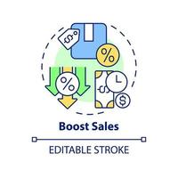 Boost sales concept icon. Dynamic pricing advantage abstract idea thin line illustration. Increase brand promotion. Isolated outline drawing. Editable stroke. Roboto-Medium, Myriad Pro-Bold fonts used vector