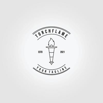 Torch Flame Logo Vector Illustration Design Line Art Linear