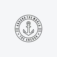arte de la línea del emblema de la ilustración del diseño del vector del logotipo del barco ancla, concepto de piratas y guardacostas marítimo
