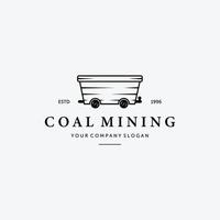Simple Flat Mining Trolley Vintage Logo, Illustration Design of Coal Mine Cart, Vector of Coal Mining Cart Concept