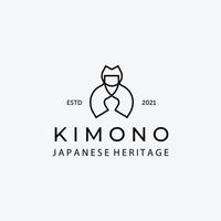 logotipo de vector de arte de línea simple de kimono japonés, diseño de ilustración del concepto de ropa tradicional