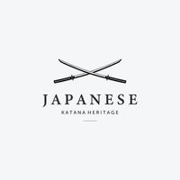 x katana espada ninja logo icono vector vintage, diseño de ilustración del concepto de herencia japonesa samurai