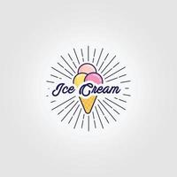 Sunburst Ice Cream Icon Logo Vintage Vector Illustration Design