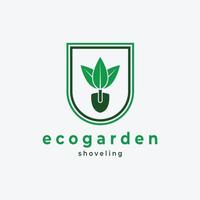 emblema del logotipo de pala de jardín ecológico diseño de ilustración vectorial vintage vector