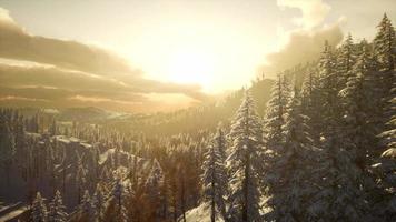 paysage d'hiver avec coucher de soleil brumeux sur les montagnes video