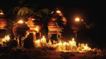 golden altar with candles at night video