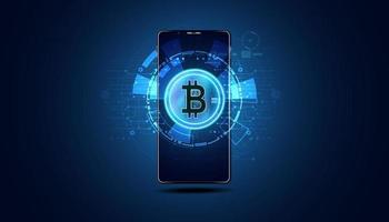 resumen un teléfono con bitcoins en el teléfono es el concepto de acceso al uso de tecnología financiera bitcoin vector