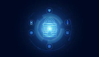 Abstract Cyber security with padlock blue circle icon technology Future cyber background. vector