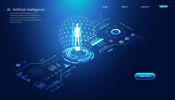 Abstract technology Ai interface computing concept working data of Artificial intelligence and futuristic digital for future on dark blue background. vector