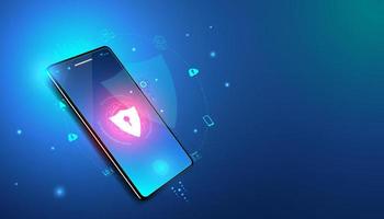 Abstract cyber security with phone and icons concept  Phone theft prevention By scanning the fingerprint And internet protection systems Data importing or exiting various devices. vector