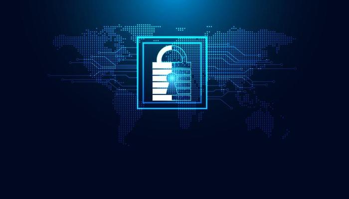 abstract padlock cyber security with map world concept Protection of information in the online world, cyber personal information, internet, preventing internet theft
