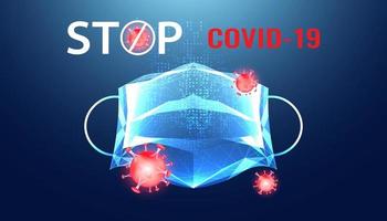 Abstract New Coronavirus Omicron SARS-CoV-2 virus outbreak concept Mask Stop covid on blue the background vector