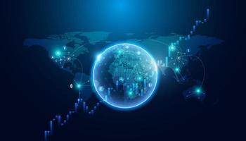 Abstract world and map Digital finance in the online world consists of various kinds of currencies. And doing business in the online system vector