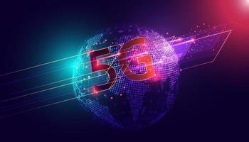 mapa del mundo abstracto punto 5g red holográfica conexión inalámbrica a internet wi-fi e internet de conexión de red global sobre fondo azul moderno. vector