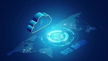 Abstract cloud technology with big data and interface concept Connection by collecting data in the cloud With large data storage systems around the world. vector