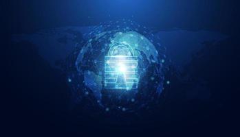 Abstract Cyber security with padlock blue world circle technology Future cyber background. vector