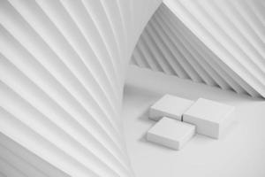 tres plataformas blancas en una escena simulada abstracta, fondo abstracto para la presentación del producto. representación 3d foto