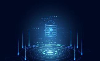 Abstract technology cyber security privacy information network concept padlock protection digital network internet link on hi tech blue future background vector