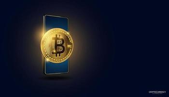 Bitcoin image in the background Decentralized Finance concept online, transactions on the phone vector