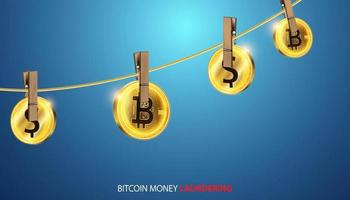 Abstract image of bitcoins and dollar coins Hanging on the ropes, money laundering concepts in decentralized financial platforms by hackers who have to find a way to detect and close loopholes. vector