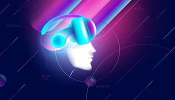 Abstract VR glasses worn on the head to enter entertainment activities, play games, watch movies, listen to music on a modern background, futuristic digital. vector