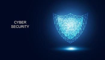 Abstract Cyber security with shield blue digital wireframe technology Future cyber background. vector