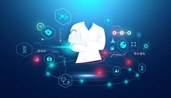 Abstract Doctor digital and hologram interface concept Medical data analysis In visual form Modern future,Medicine that uses artificial intelligence in processing And treatment of future. vector