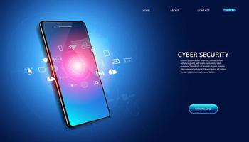 Abstract cyber security with phone and icons concept Cyber protection application By program developers to protect data on various electronic devices vector