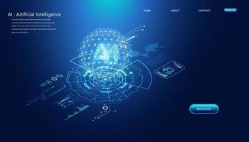 Abstract technology Ai interface computing concept working data of Artificial intelligence and futuristic digital for future on dark blue background. vector