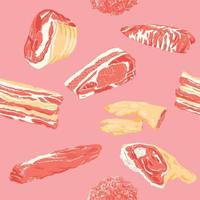 Part of pork, cut of meat seamless wallpaper. background, vintage handdrawn. Vector illustration