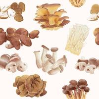 Set of edible mushroom seamless wallpaper. background, vintage watercolor. Vector illustration