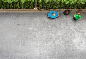 Directly above view the street cleaning worker photo