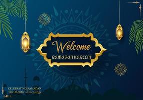 Ramadan background banner with green leaf and islamic ornament gold color vector