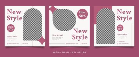 conjunto de volante de moda granate vintage minimalista o banner de redes sociales vector