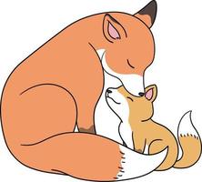 the mother fox and the little fox are depicted by black lines vector