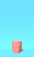 Podium, pedestal or platform pink color on blue background. Abstract illustration of simple geometric shapes. 3D rendering. photo